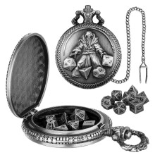 (Silver) Dice Set With Pocket Watch Shell 7X Polyhedral Metal Dice Set Multi-Sided Small Game Dices Set For Travel Toys Role