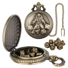 (green) Dice Set With Pocket Watch Shell 7X Polyhedral Metal Dice Set Multi-Sided Small Game Dices Set For Travel Toys Role