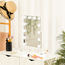 360° Rotation Hollywood Vanity Makeup Mirror Desktop Mirror with Drawer Tabletop Dormitory Portable Mirror