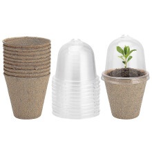 (8cm) Seed Starter Pots Seedling Planter With Humidity Dome Transparent Cover Vegetables Pulp+pp Plastic 10 Set Gardening