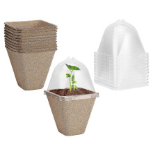 (8cm*square) Seed Starter Pots Seedling Planter With Humidity Dome Transparent Cover Vegetables Pulp+pp Plastic 10 Set Gardening