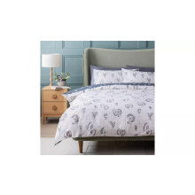 (King Size) Floral Grid Print White and Blue Bedding Set Reversible Design with Button Fastening, Soft & Stylish