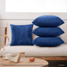 (Navy Blue Embossed, Pack of 4) Velvet Cushion Covers Plain & Stripe Patterned Cushion Covers Set Pack of 2 & 4