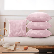 (Pink Embossed, Pack of 4) Velvet Cushion Covers Plain & Stripe Patterned Cushion Covers Set Pack of 2 & 4
