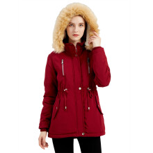 (red, XXL) Women Warm Faux Fur Hooded Jacket Long Sleeves Fleece Lined Winter Coat Fashion Winter Parka Outerwear