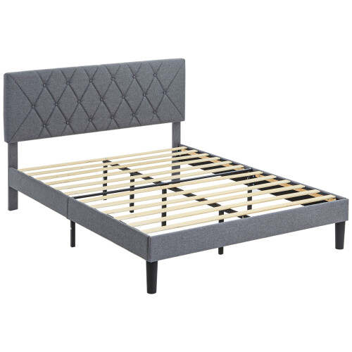 Homcom HOMCOM Double Bed Frame with 5-Level Adjustable Linen Headboard