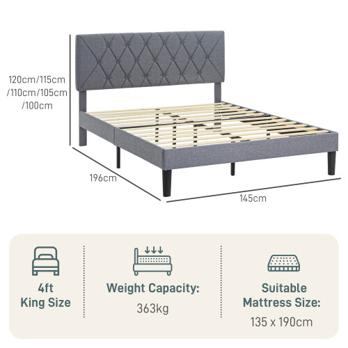 Homcom HOMCOM Double Bed Frame with 5-Level Adjustable Linen Headboard 1