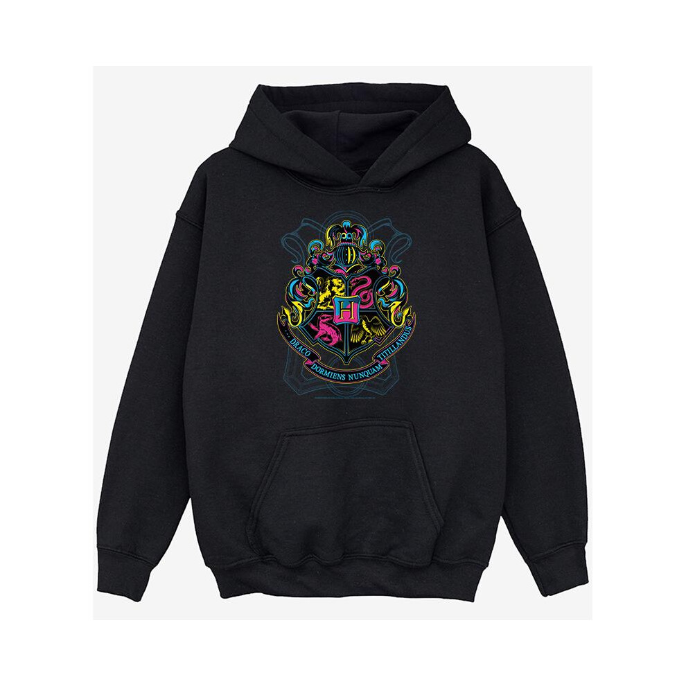 (7-8 Years, Black) Harry Potter Girls Hogwarts Crest Cotton Hoodie