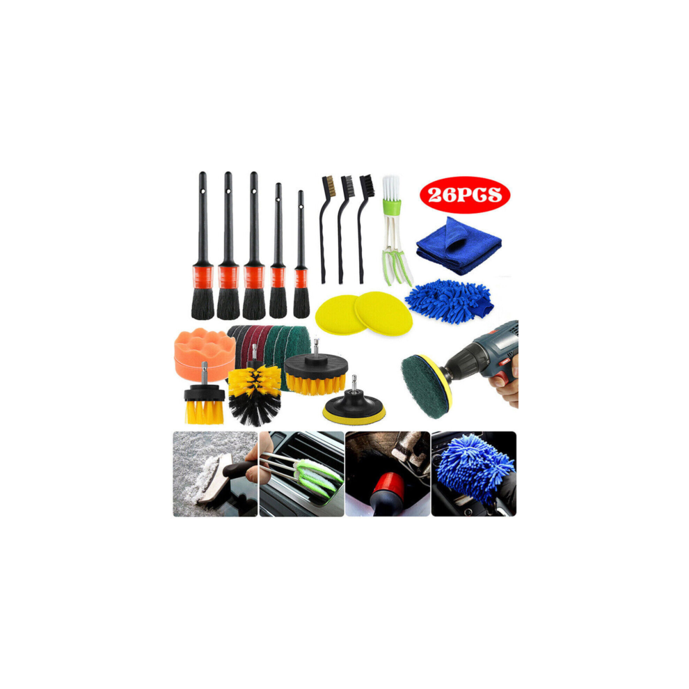 26Pcs Car Detailing Brush Set Soft Brushes Interior Wheel Valet Pro Cleaning Kit 756158699718