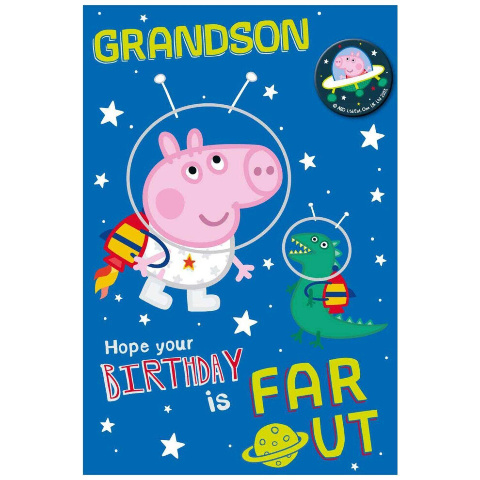 Peppa Pig Grandson Birthday Card & Badge