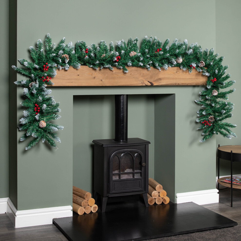 Samuel Alexander 2.7M Snow Tipped Christmas Garland With Berries, Cones & Bullet Tips Red