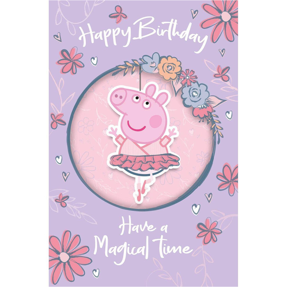 Peppa Pig Girls Birthday Card, Dangling Ballerina