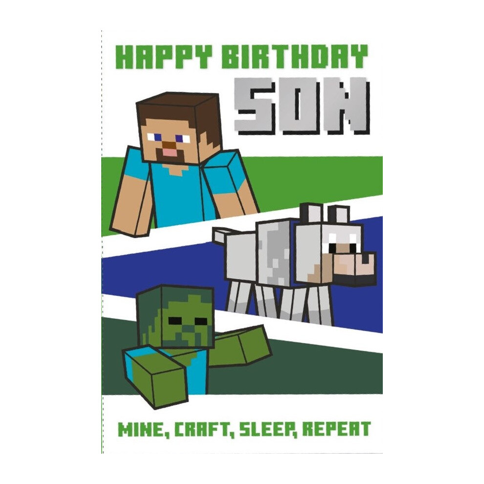 Minecraft Son Birthday Card - Pixel-Perfect Adventure Greeting For Young Gamers, Overworld-Themed Inside Message