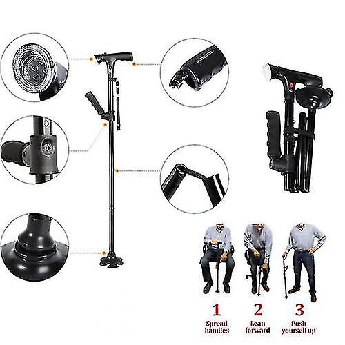 Telescopic Collapsible Folding Cane Led Trusty Walking Cane with Alarm for Elder 2