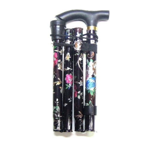 Lightweight Foldable Compact Walking Stick - Black Floral 1