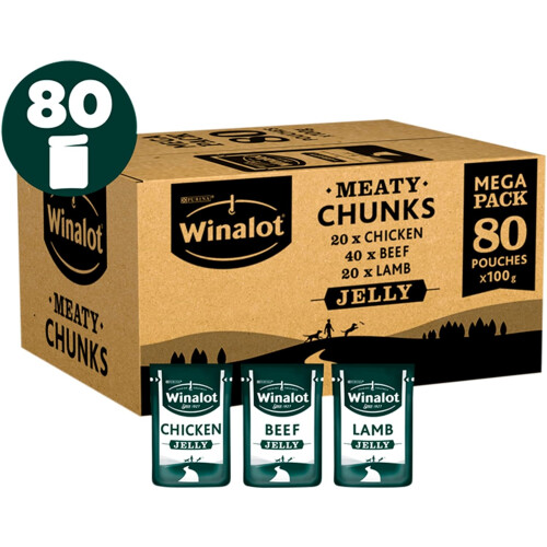 Purina Winalot Meaty Chunks gemischt in Gelee Hundefutter 80x100g