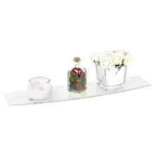 (White Design) Large Bowed Floating Glass Wall Shelves Damask Floral Design w/ Clip Supports