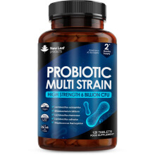 Probiotic Multi-Strain High-Strength Tablets - 6 Billion CFU per Serving, 5 Bacterial Strains, 120 Tablets (2-Month Supply) - Digestive & Gut Health