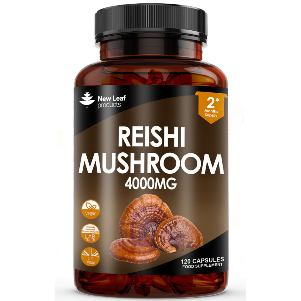 New Leaf Product Reishi Mushroom Capsules - Potent 4000Mg Supplement 100% Fruiting Body
