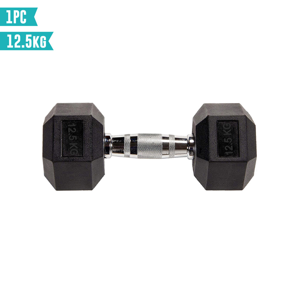 (12.5KG Single) Hex Dumbbell Rubber Weight From 5.0 KG to 25 KG