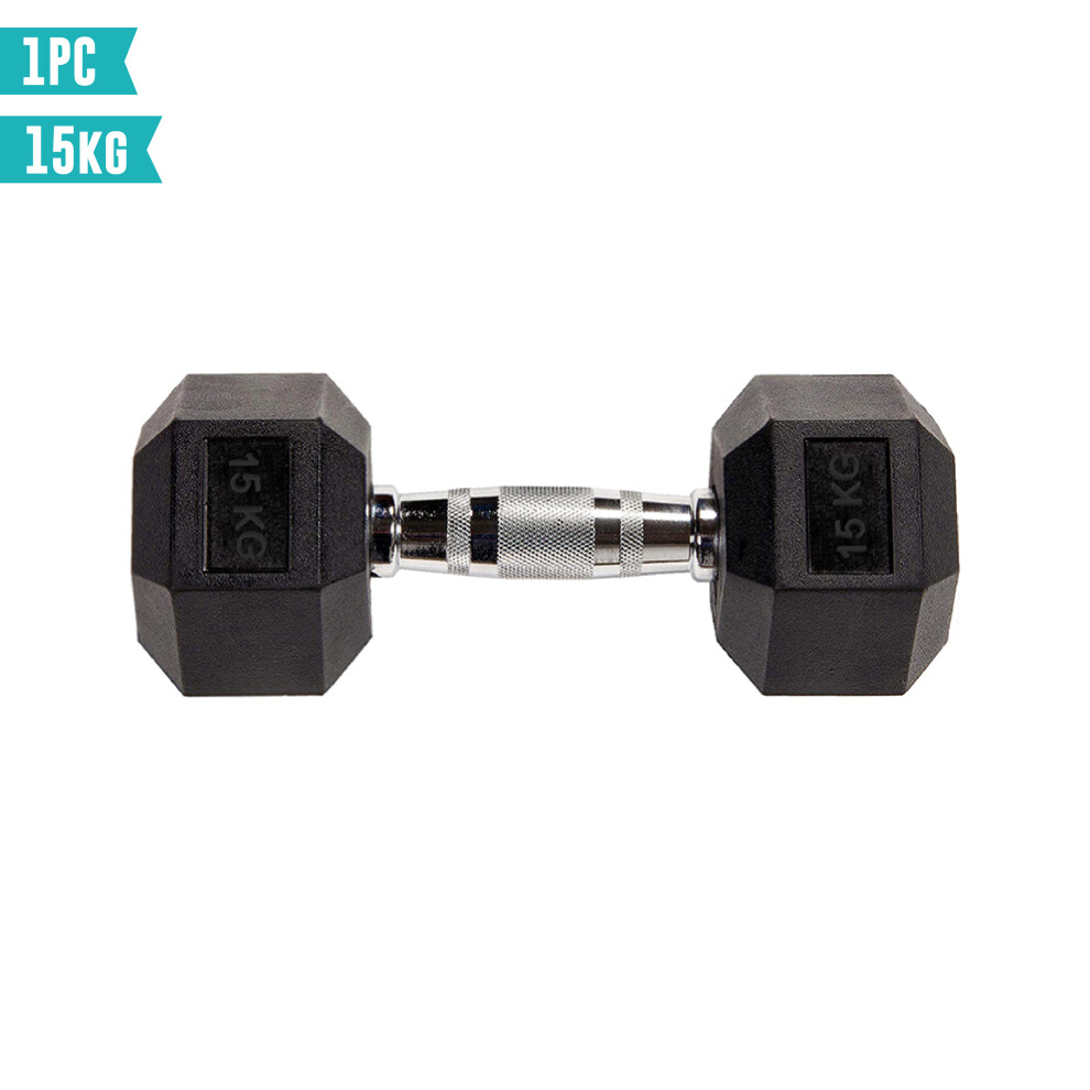 (15KG Single) Hex Dumbbell Rubber Weight From 5.0 KG to 25 KG