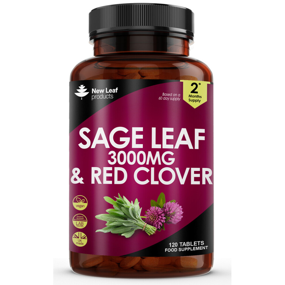 New Leaf Product Sage Leaf & Red Clover Tablets For Menopause - 120 Potent 3000Mg Vegan