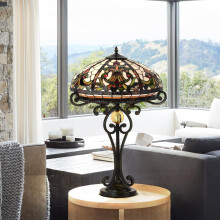 (Real Tiffany Stained Glass) BELOFAY Tiffany Vintage Bedside Table Lamps