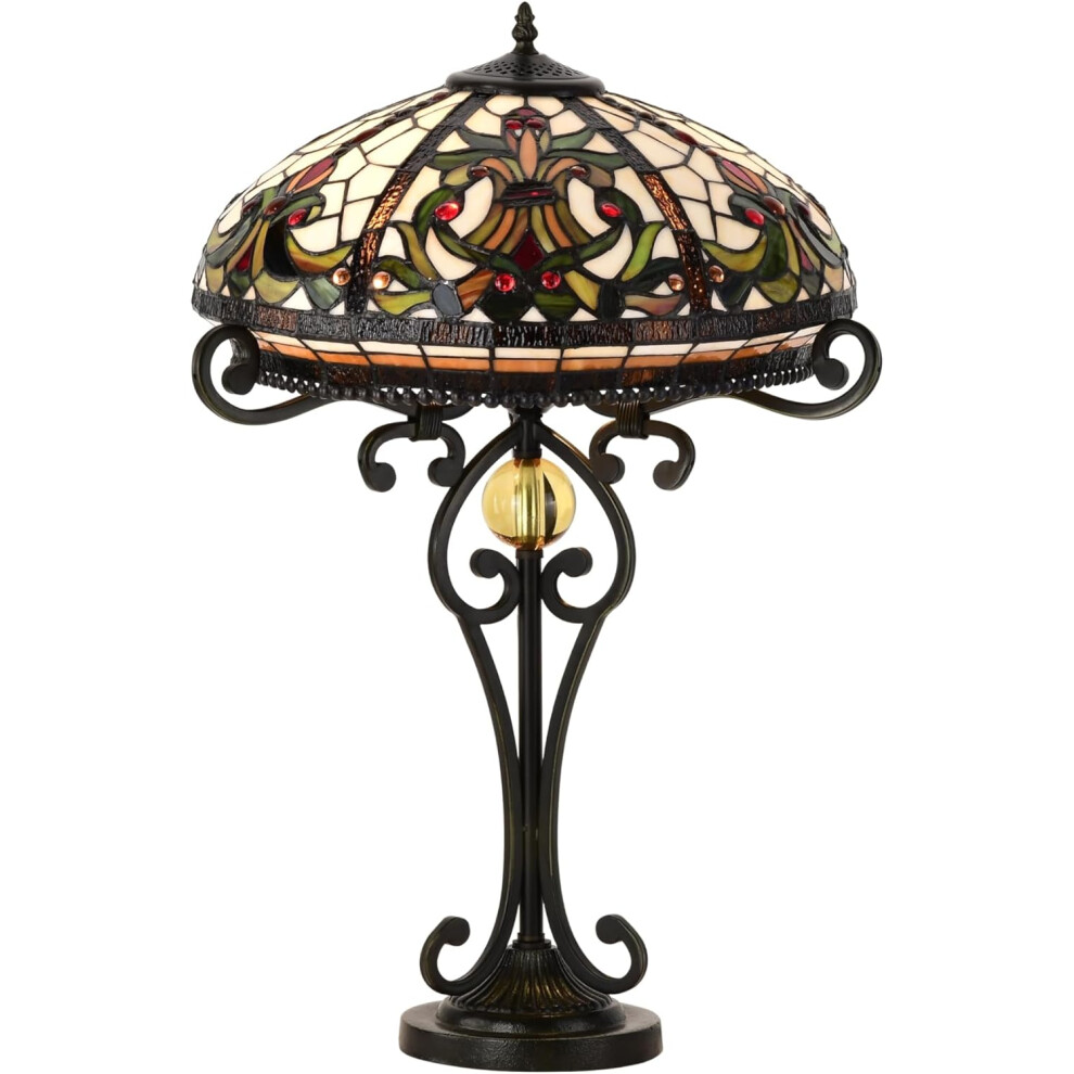 (Real Tiffany Stained Glass) BELOFAY Tiffany Lamps, Stained Glass Handmade Tiffany Vintage Bedside Table Lamps