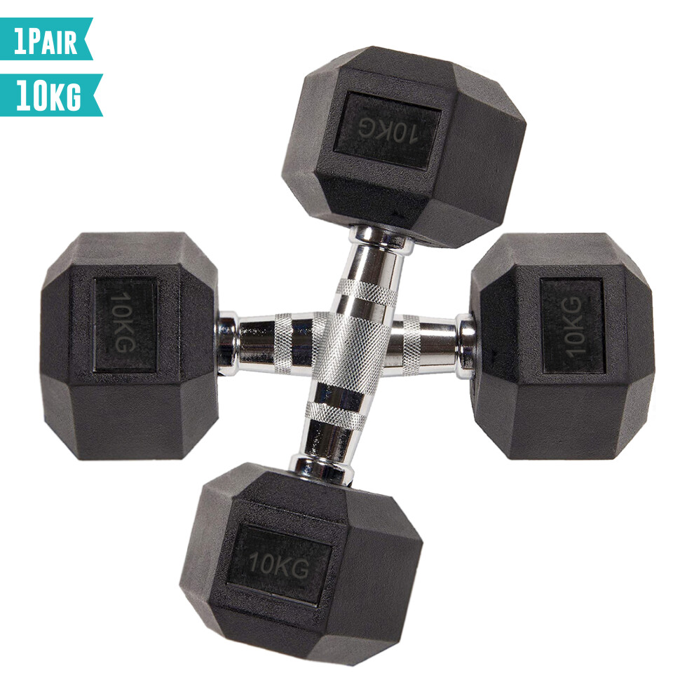 (10KG Pair) Hex Dumbbell Rubber Weight From 5.0 KG to 25 KG