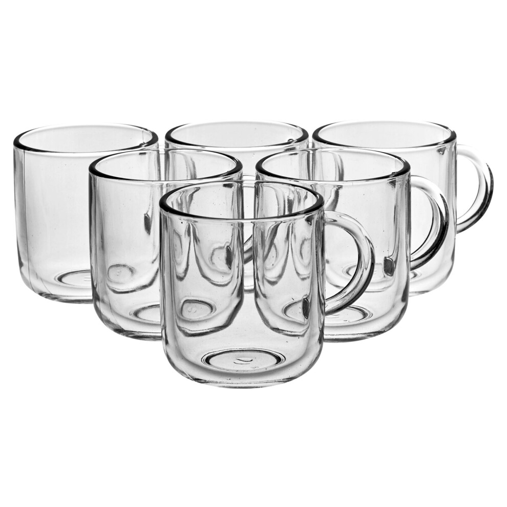 (245 ml) 6 Pcs Iconic Glass Mugs Coffee Tea Cup Set Hot Drinks Handle 245/270ml
