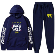 (S, Navy blue) New Juice World Hoodie Suit Sweatshirt + Jogging Pants Juice Wrld Juice Wrld Juice Wrld Trap Rap Rainbow Tomography Juice Wrld