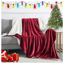 (Single Sherpa Blanket) Sherpa Fleece Throw Red Blanket Single Double King