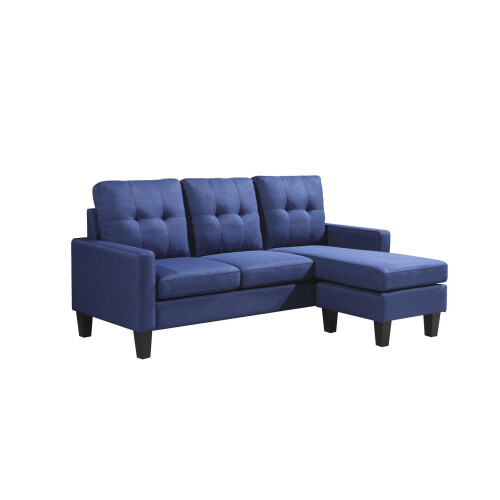 Corner Sofa Fabric Sectional Sofa with Ottoman L-shaped Blue Sofa Couch Reversible 3-Seater 1