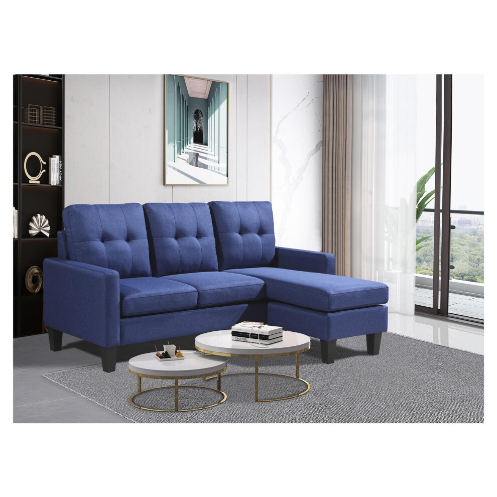 Corner Sofa Fabric Sectional Sofa with Ottoman L-shaped Blue Sofa Couch Reversible 3-Seater