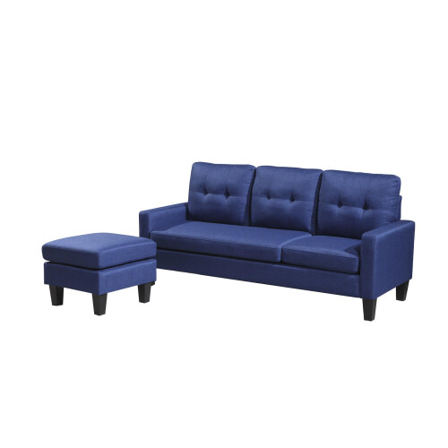 Corner Sofa Fabric Sectional Sofa with Ottoman L-shaped Blue Sofa Couch Reversible 3-Seater 2
