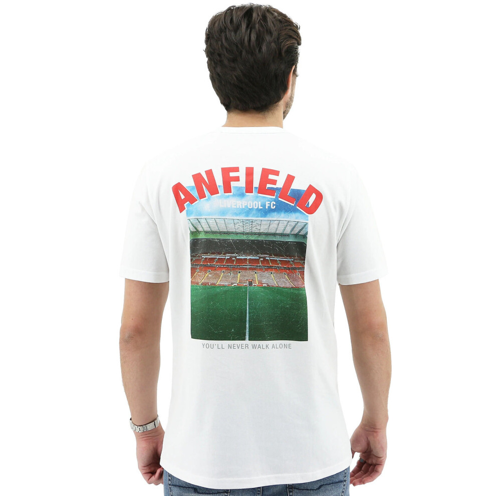 (S) Liverpool FC Mens Crew T Shirt Tee Top Soccer Football - White Anfield