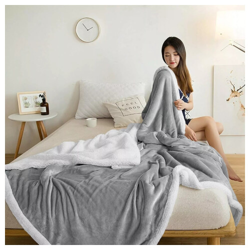 (Double Sherpa Blanket Throw) Silver Blankets Reversible Sherpa Throw Blanket UK