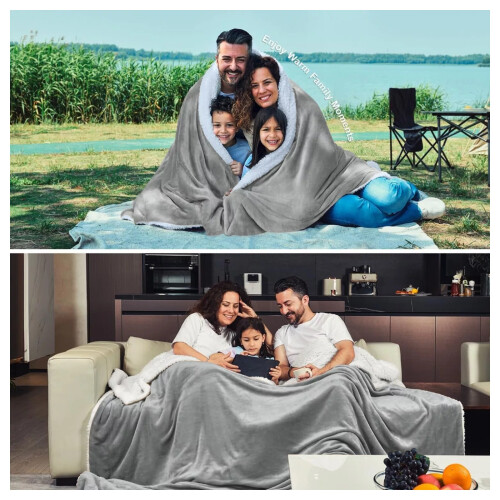 (Double Sherpa Blanket Throw) Silver Blankets Reversible Sherpa Throw Blanket UK 2