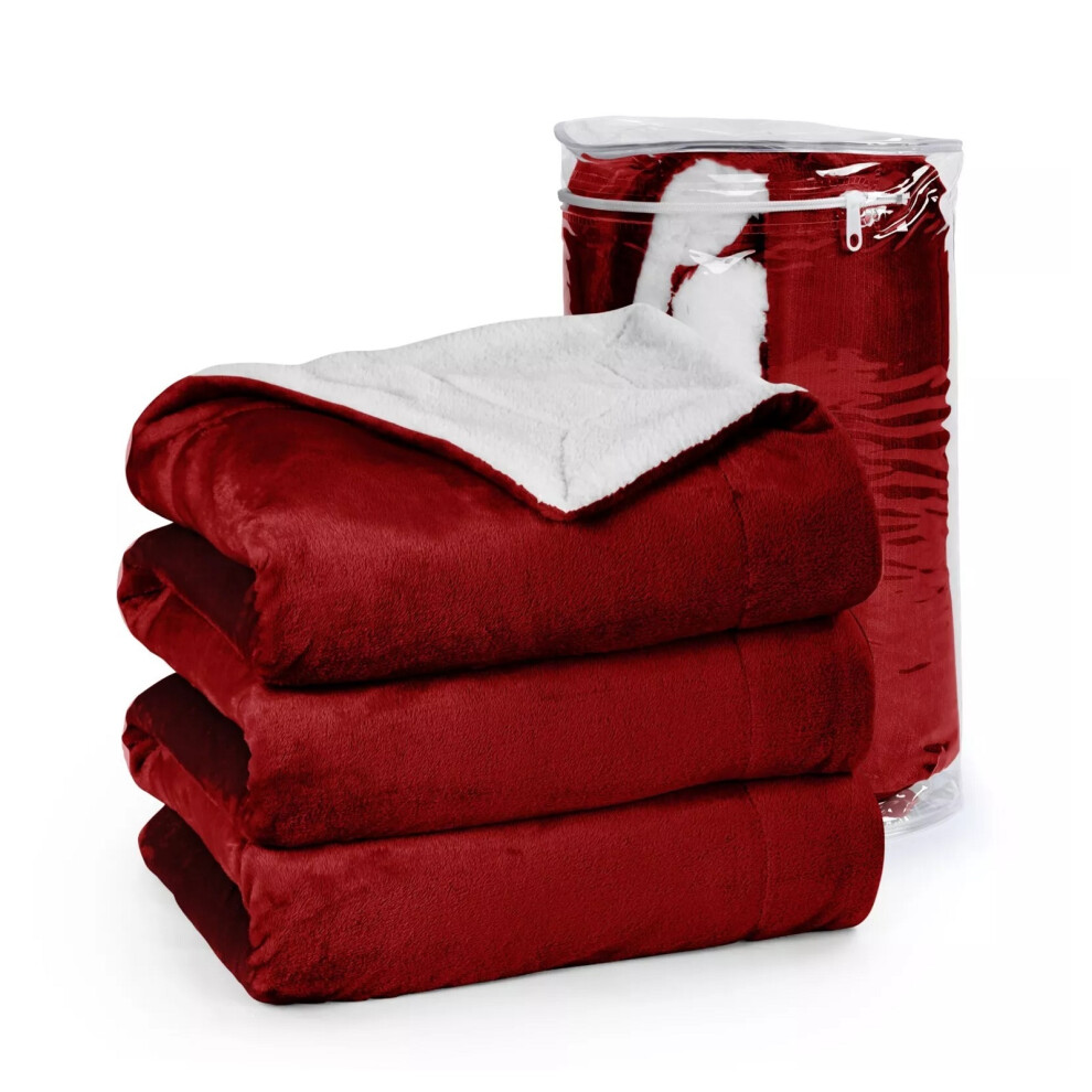 (King Sherpa Fleece Blanket) Sherpa Fleece Blanket Bed Sofa Throw Red Blankets