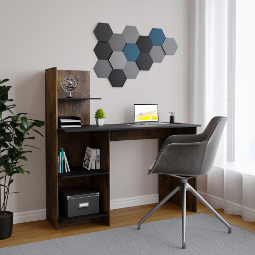 URBN Living (Rustic Brown-Black) 4 Tier Computer Desk Workstation Shelves Home Office Study Writing Table