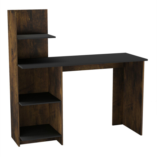 URBN Living (Rustic Brown-Black) 4 Tier Computer Desk Workstation Shelves Home Office Study Writing Table 2
