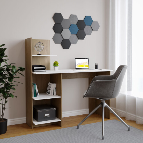 URBN Living (Oak/White) 4 Tier Computer Desk Workstation Shelves Home Office Study Writing Table