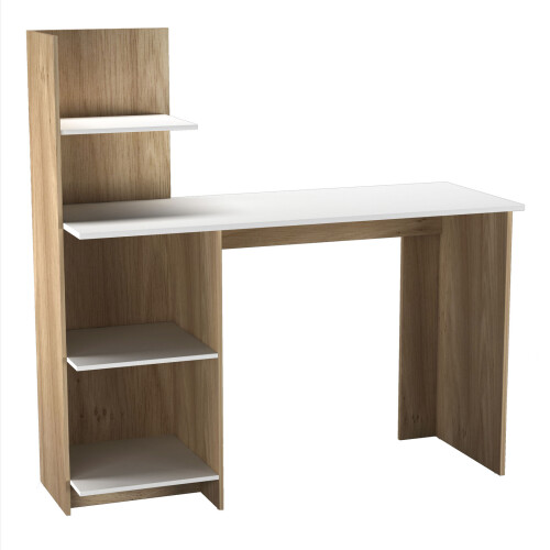 URBN Living (Oak/White) 4 Tier Computer Desk Workstation Shelves Home Office Study Writing Table 2