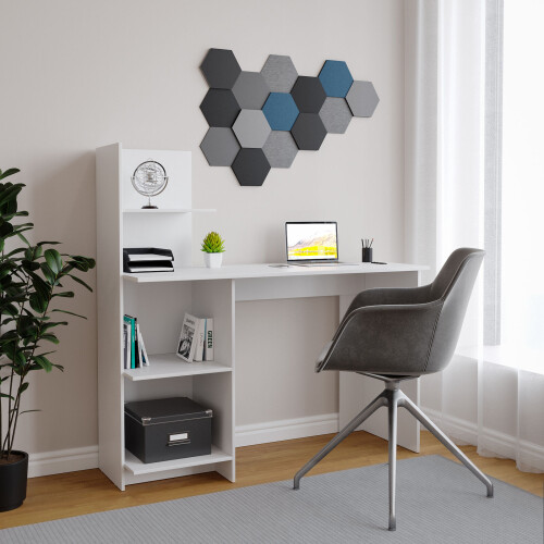 URBN Living (White/Grey) 4 Tier Computer Desk Workstation Shelves Home Office Study Writing Table