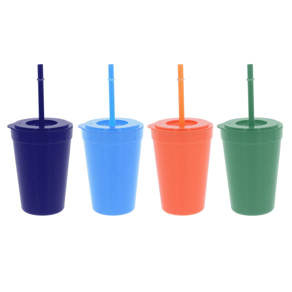 (Boys) Kids Tumbler With Lid Straw Plastic Drinking Cold Sippy Cups Reusable 370Ml 4Pc Cooke And Miller