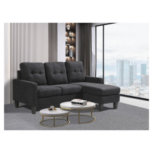 Corner Sofa Fabric Sectional Sofa with Ottoman L-shaped  Black Sofa Couch Reversible 3-Seater