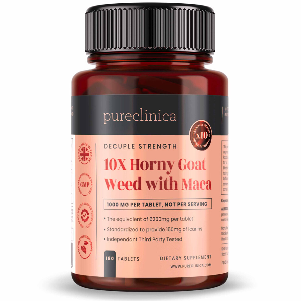 10X Horny Goat Weed Extract (3750mg) Maca Extract (2500mg) x 180 Tablets - 10 X More Icariins and Maca + 5mg Black Pepper