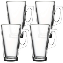 (Set of 4) 385ml Vela Glass Coffee Mugs With Handle Drinking Glass Tea Juice Tall