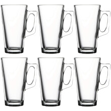 (Set of 6) 385ml Vela Glass Coffee Mugs With Handle Drinking Glass Tea Juice Tall