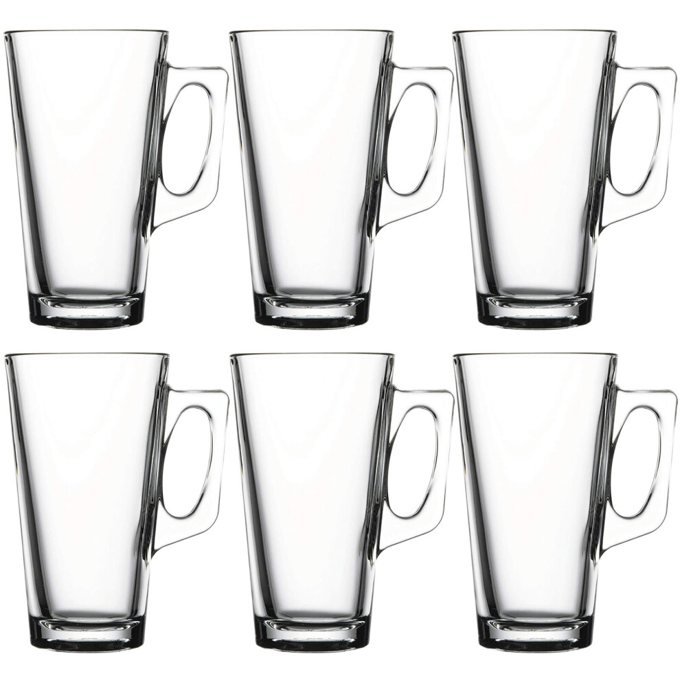 (Set of 6) 385ml Vela Glass Coffee Mugs With Handle Drinking Glass Tea Juice Tall